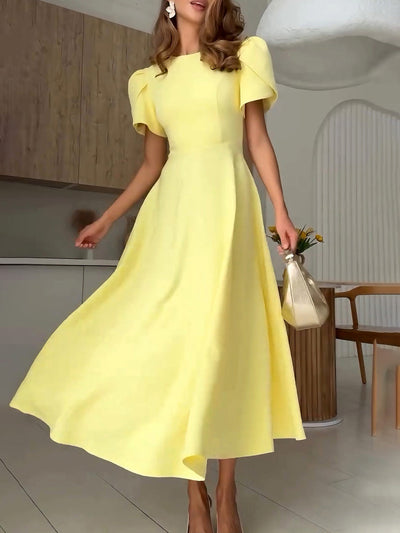 Tilde® | Elegant High-neck Bud Sleeve Midi Dress