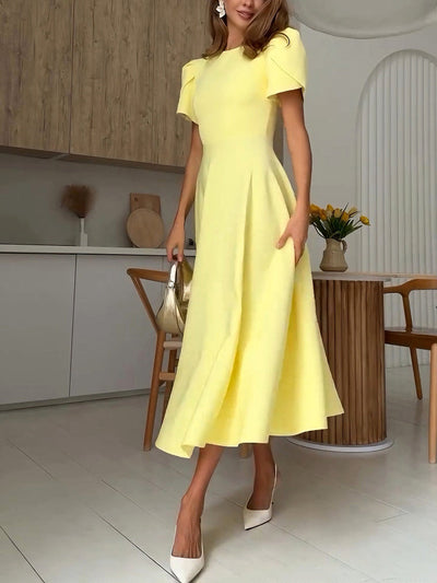 Tilde® | Elegant High-neck Bud Sleeve Midi Dress