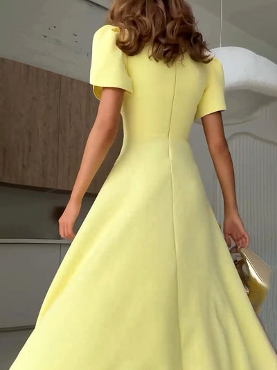 Tilde® | Elegant High-neck Bud Sleeve Midi Dress