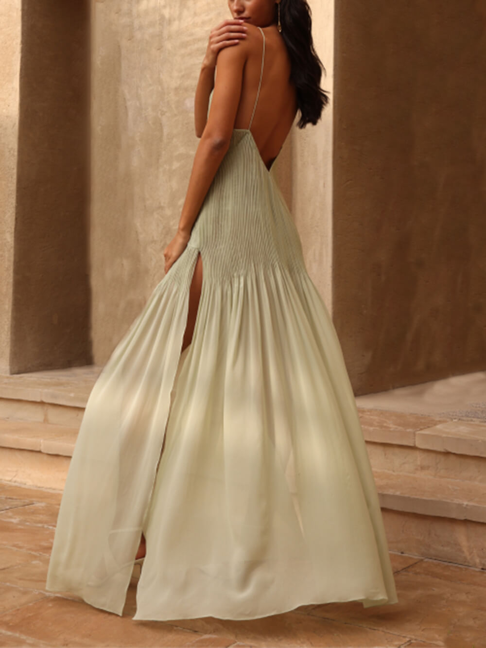 Vendula® | Sunset Unique Pleated Patchwork Slit Maxi Dress