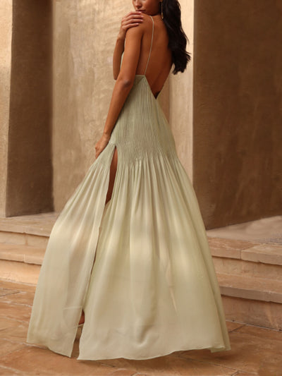 Vendula® | Sunset Unique Pleated Patchwork Slit Maxi Dress