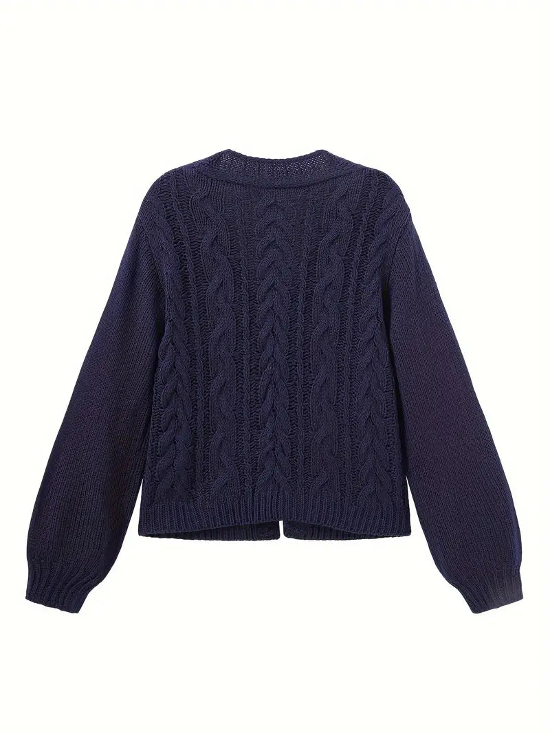 Aine® | Deep V-neck Navy Blue Cardigan