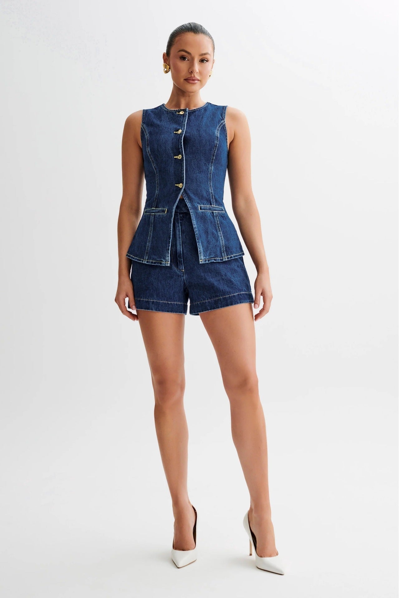 Ciara® | Denim Vest & Shorts Matching Suit