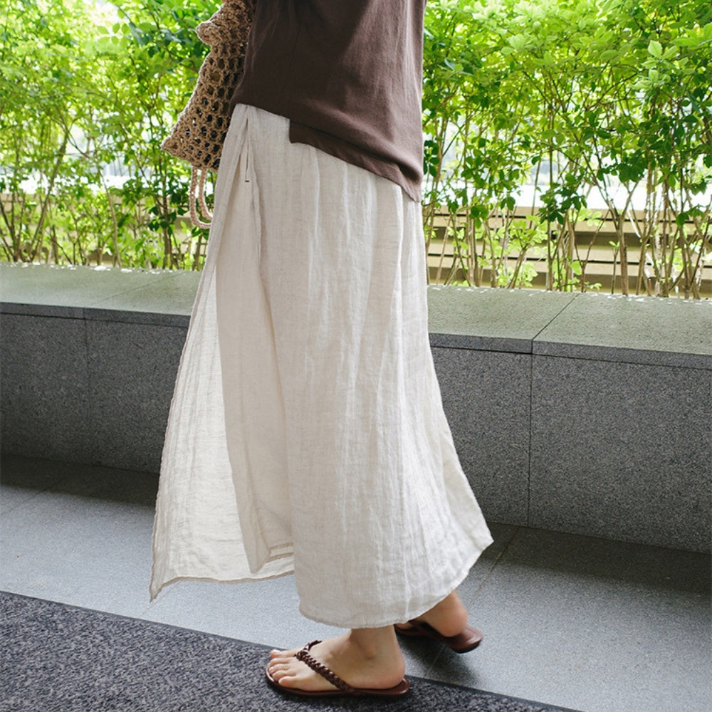 Jule® | MV Elegant Linen Wide-Leg Pants With Double Pockets Skirt