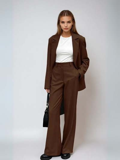 Léonie® | Mocha Vintage Blazer & Wide-leg Pants Matching Set