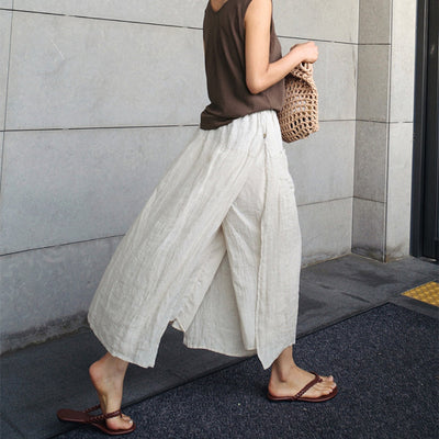 Jule® | MV Elegant Linen Wide-Leg Pants With Double Pockets Skirt