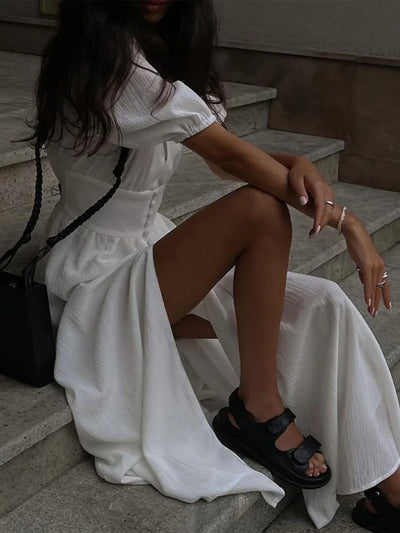 Irina® | Bubble Sleeves Frenchy Button Split Long Dress