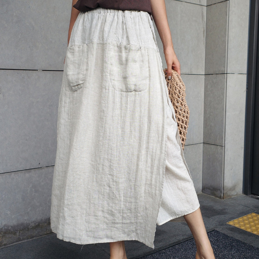 Jule® | MV Elegant Linen Wide-Leg Pants With Double Pockets Skirt