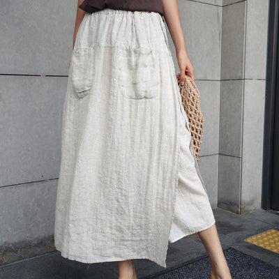 Jule® | MV Elegant Linen Wide-Leg Pants With Double Pockets Skirt