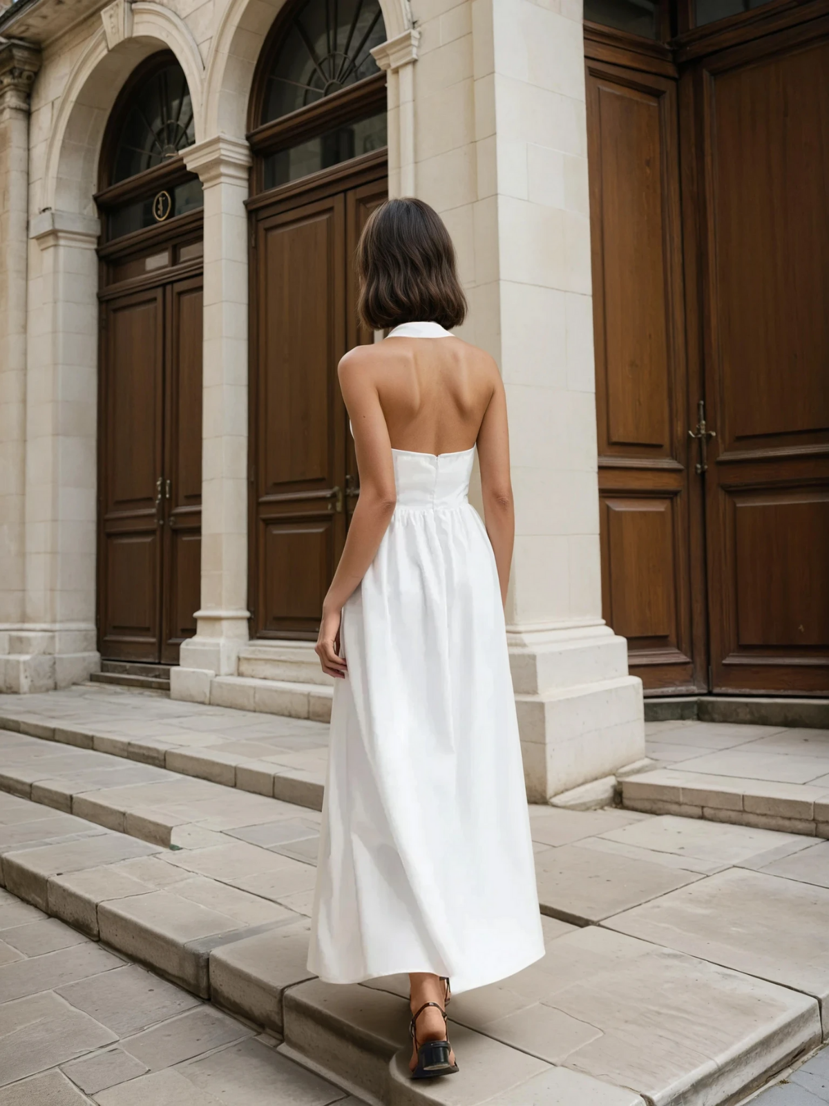 Ayşe® | Simple and Chic Cotton & Linen Halter A Line Long Dress