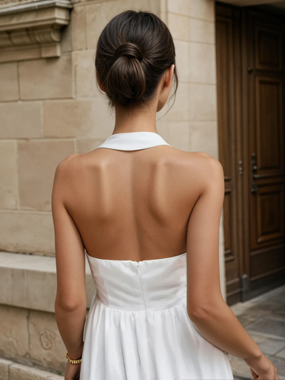 Ayşe® | Simple and Chic Cotton & Linen Halter A Line Long Dress