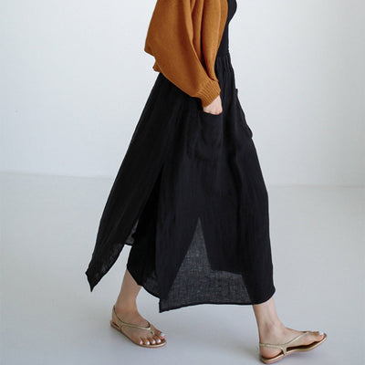 Jule® | MV Elegant Linen Wide-Leg Pants With Double Pockets Skirt