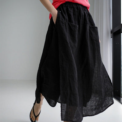Jule® | MV Elegant Linen Wide-Leg Pants With Double Pockets Skirt