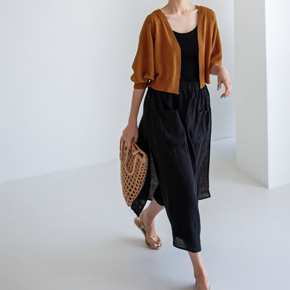 Jule® | MV Elegant Linen Wide-Leg Pants With Double Pockets Skirt