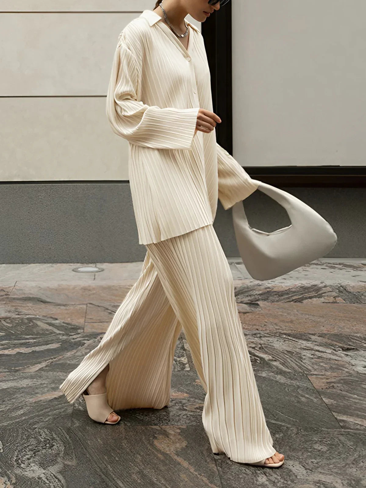 Natalia® | Oversized Leisure Pleat Pockets Two Piece Pants Set