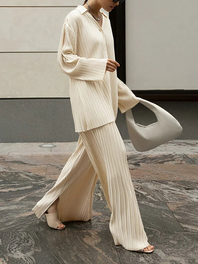 Natalia® | Oversized Leisure Pleat Pockets Two Piece Pants Set