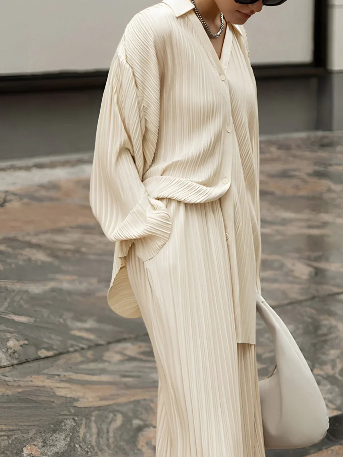 Natalia® | Oversized Leisure Pleat Pockets Two Piece Pants Set