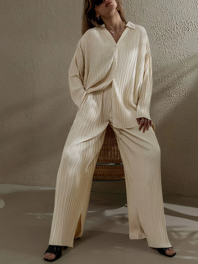 Natalia® | Oversized Leisure Pleat Pockets Two Piece Pants Set
