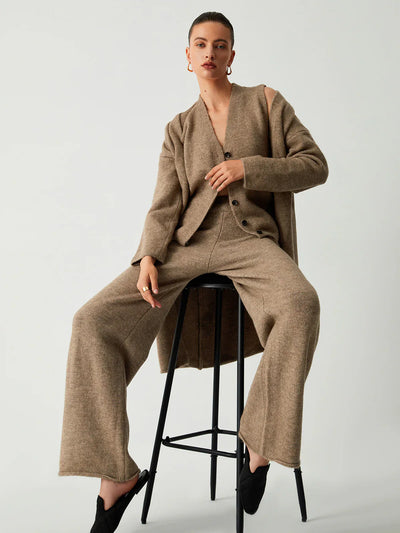 Alexandra® | Leisure Long Cardigan Three Piece Pants Set