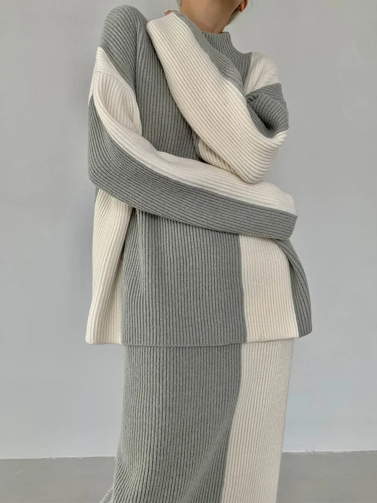 Zuzana® | Stripe Two Piece Knit Skirt Matching Set