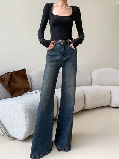 Agnieszka® | Vintage Denim Washed Wide Leg Jeans