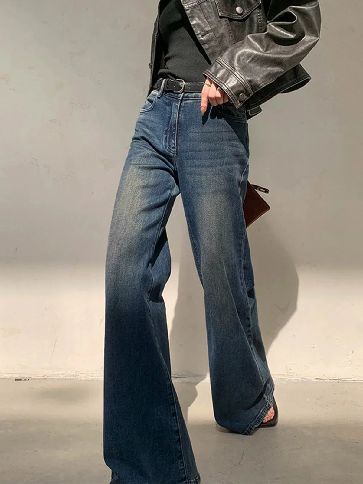 Agnieszka® | Vintage Denim Washed Wide Leg Jeans