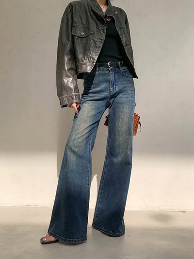 Agnieszka® | Vintage Denim Washed Wide Leg Jeans