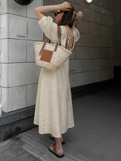 Margot® | Cotton & Linen Button-Front Knotted Long Dress