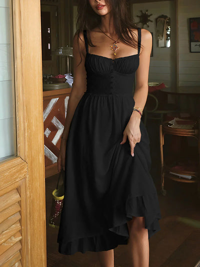 Astrid® | Ruffle Hem Cami Plain Midi Dress