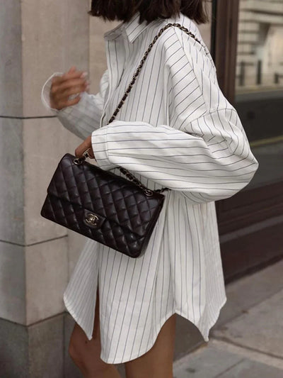 Adéla® | Striped Large Pockets Long Sleeve Shirt
