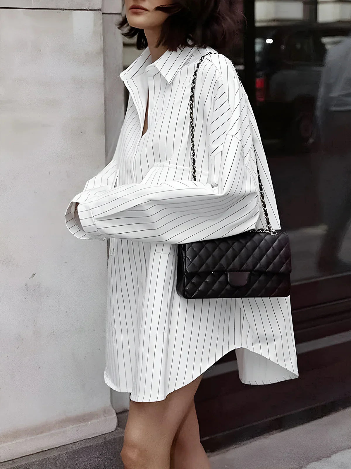 Adéla® | Striped Large Pockets Long Sleeve Shirt