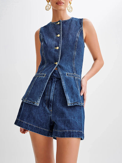 Ciara® | Denim Vest & Shorts Matching Suit