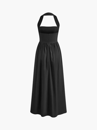 Ayşe® | Simple and Chic Cotton & Linen Halter A Line Long Dress