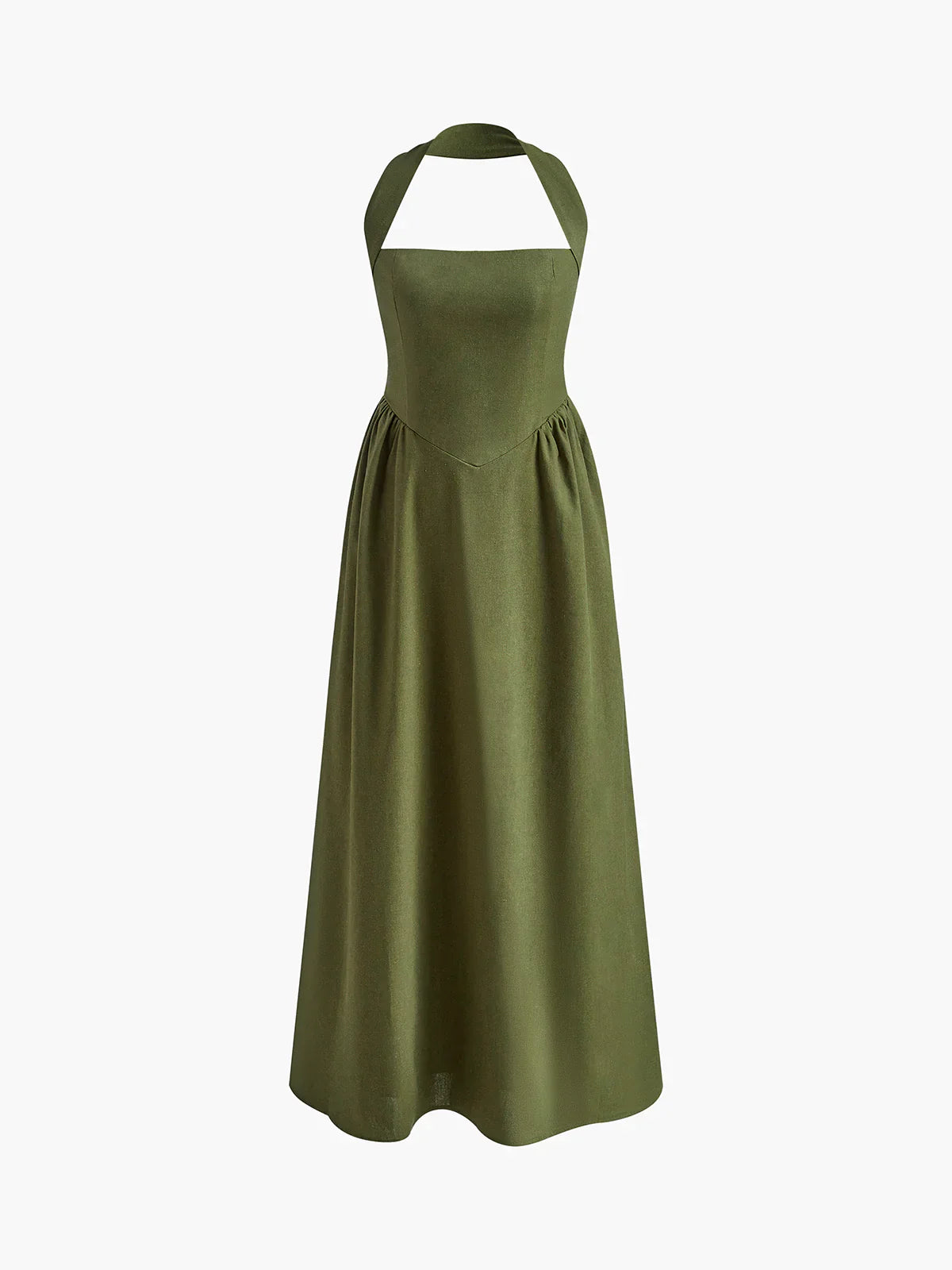 Ayşe® | Simple and Chic Cotton & Linen Halter A Line Long Dress