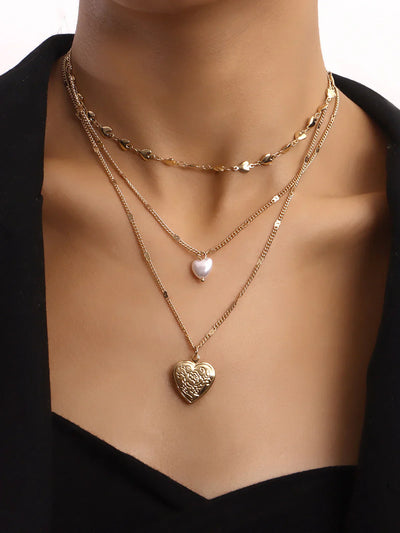 Dasha® | Triple Layered Heart Charm Necklace