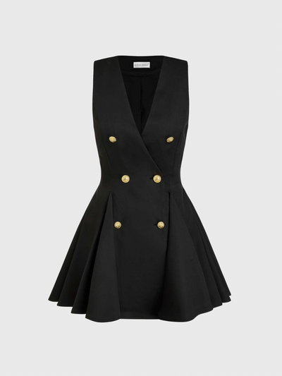 Nadia® | V-neck Solid Button Ruffle Hem Mini Dress