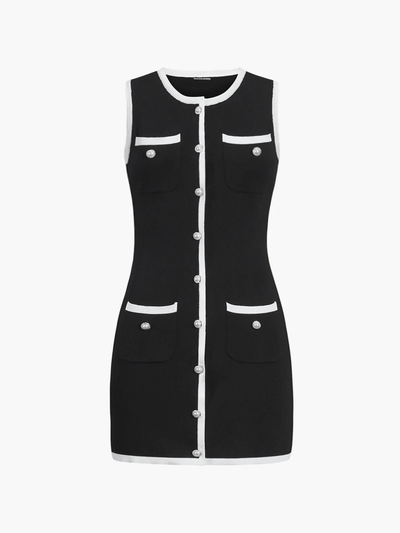 Julia® | Multi Pocket Button Sleeveless Short Sweater Dress