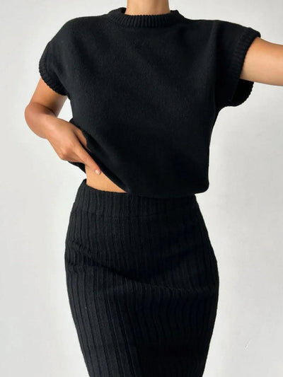 Andrea® | Chunky Knit Tank Top and High Waist Midi Knit Skirt Matching Set