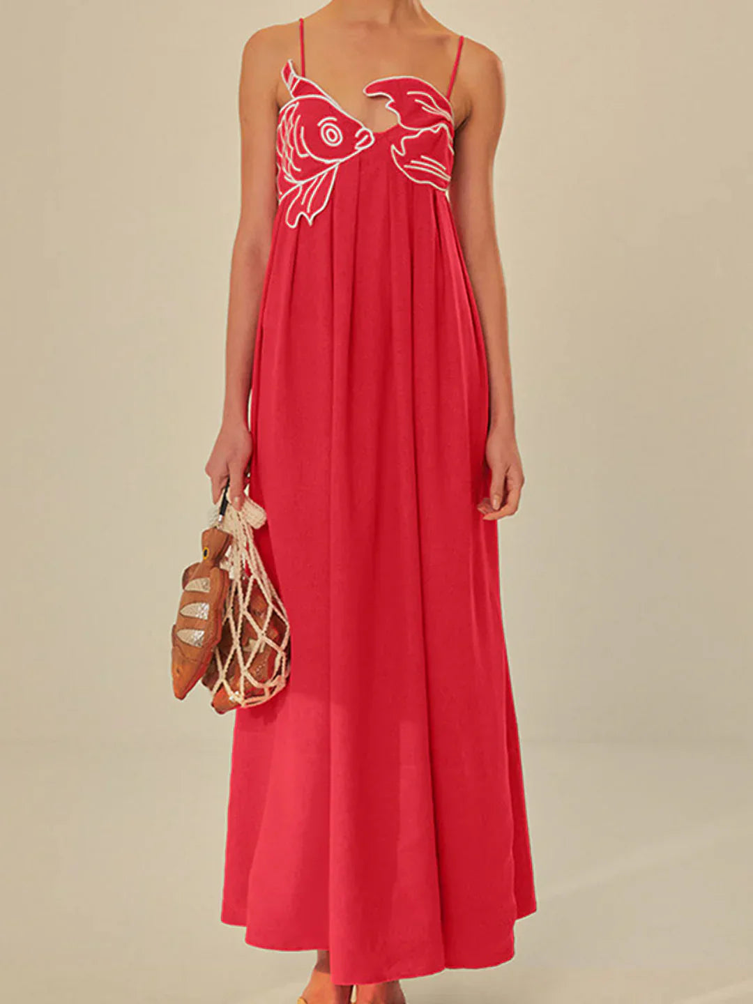 Destiny® | Embroidered Fish Spaghetti Strap Midi Dress