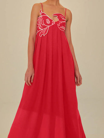 Destiny® | Embroidered Fish Spaghetti Strap Midi Dress