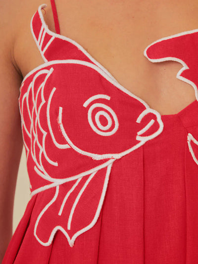 Destiny® | Embroidered Fish Spaghetti Strap Midi Dress