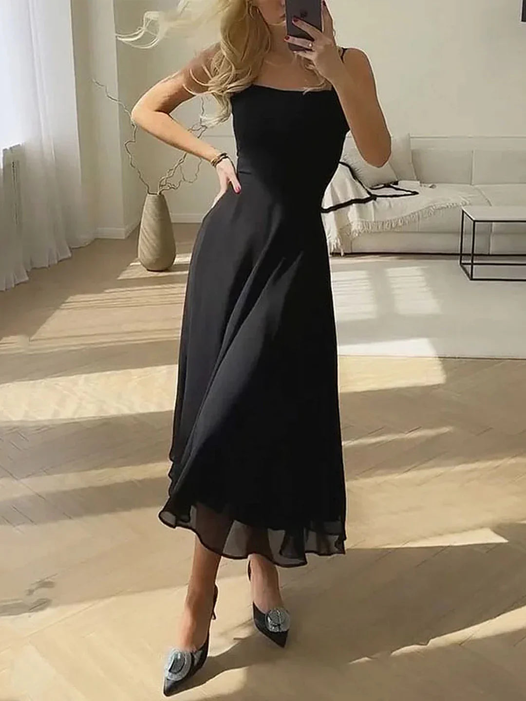 Sara® | Solid Elegant Style Cami Long Dress