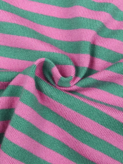 Daisy® | Contrast Color Round Neck Striped Knitted Top