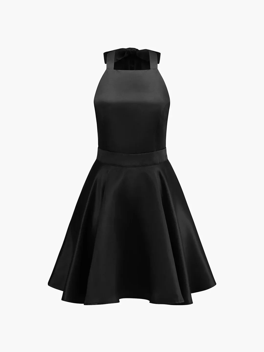 Mette® | Satin Knotted Double Pockets Open Back Pleated Mini Dress