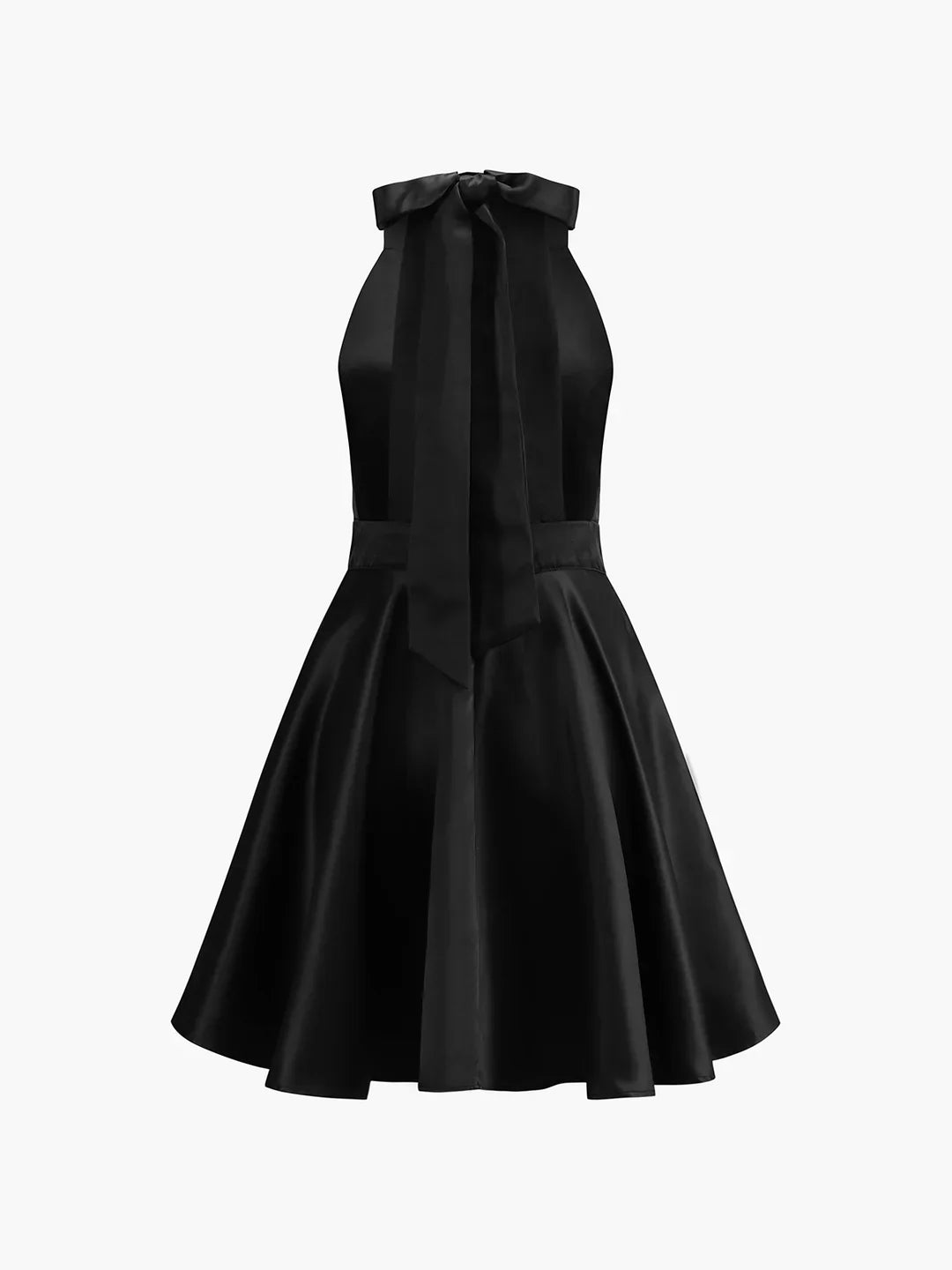 Mette® | Satin Knotted Double Pockets Open Back Pleated Mini Dress