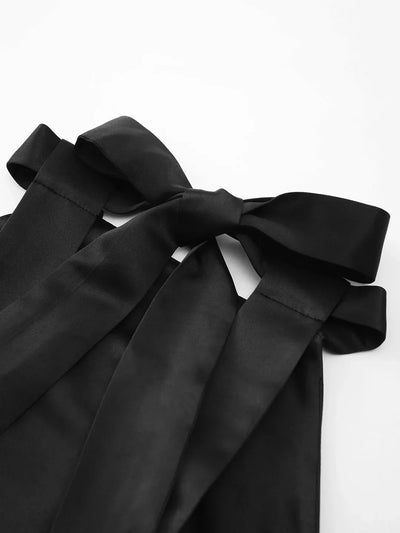 Mette® | Satin Knotted Double Pockets Open Back Pleated Mini Dress