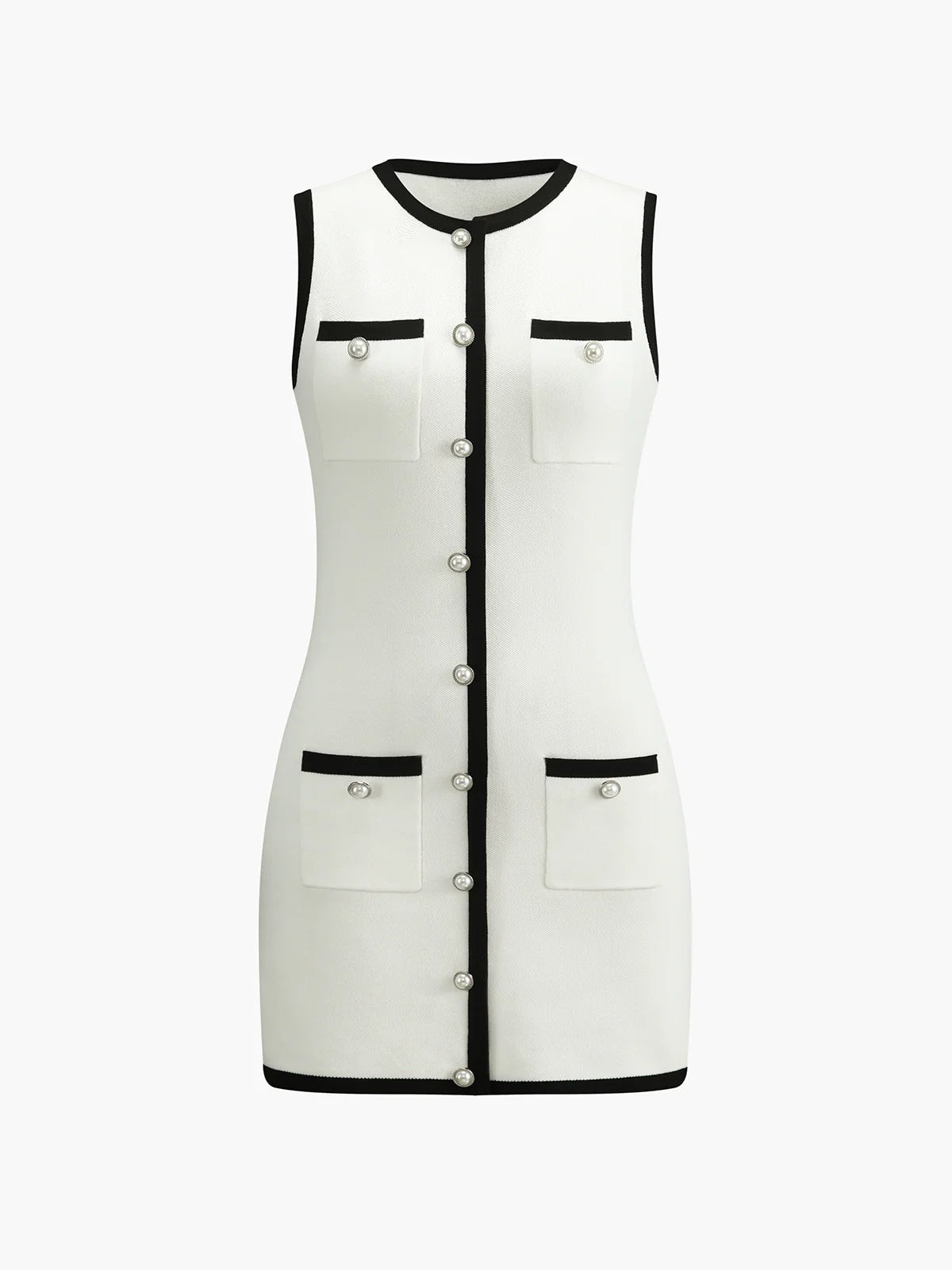 Julia® | Multi Pocket Button Sleeveless Short Sweater Dress