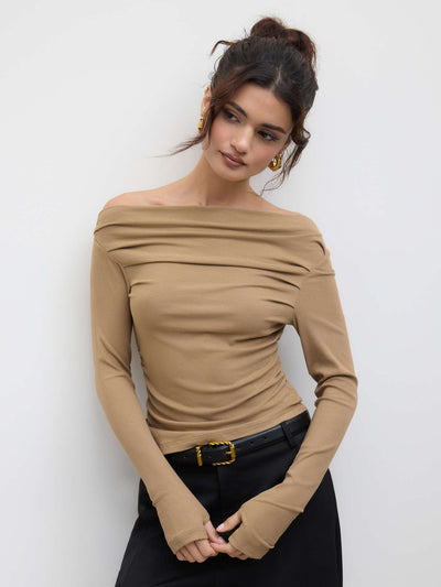Albina® | Solid Asymmetrical Neck Long Sleeve Top