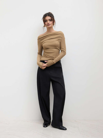 Albina® | Solid Asymmetrical Neck Long Sleeve Top