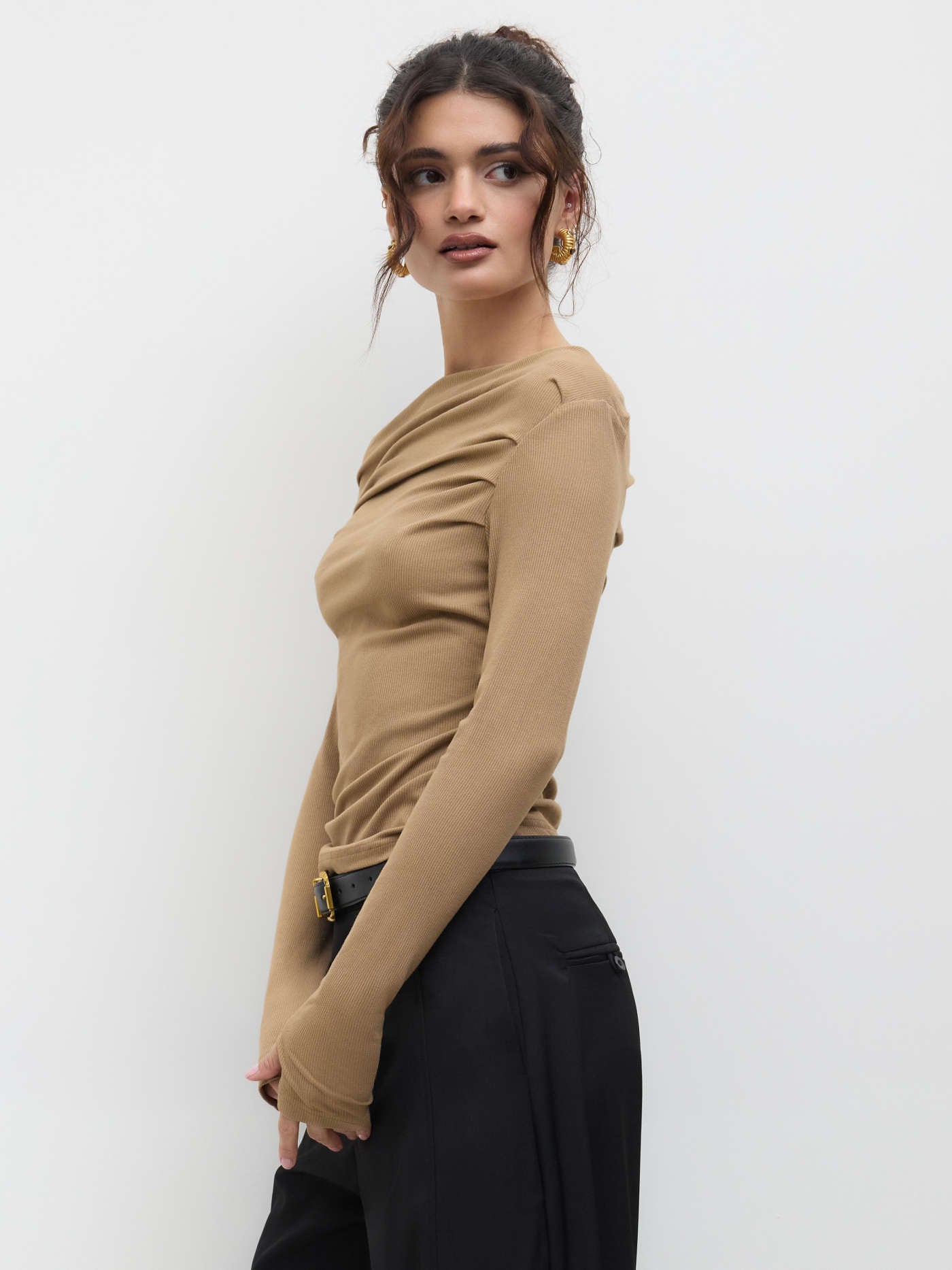 Albina® | Solid Asymmetrical Neck Long Sleeve Top